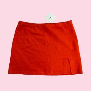 NEW Red Orange Side Slit Mini Skirt
